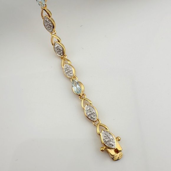 Blue Topaz Bracelet with Pretty Diamond Accents 14kt Gold Overlay Sterling - Picture 2 of 7